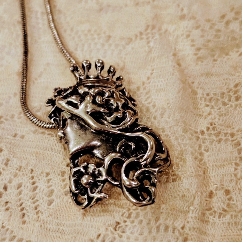 Art Nouveau Sterling 925 Fairy Goddess Queen Necklace - Picture 5 of 7